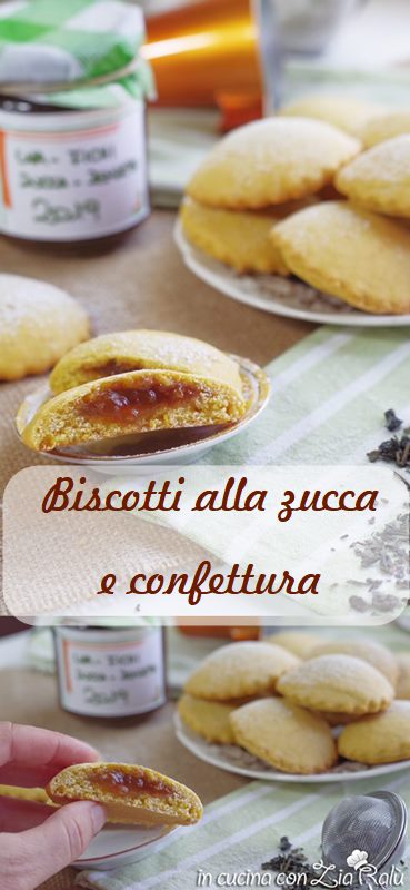 I biscotti alla zucca e confettura sono un dolce composto da pasta frolla preparata con purea di zucca e senza lattosio